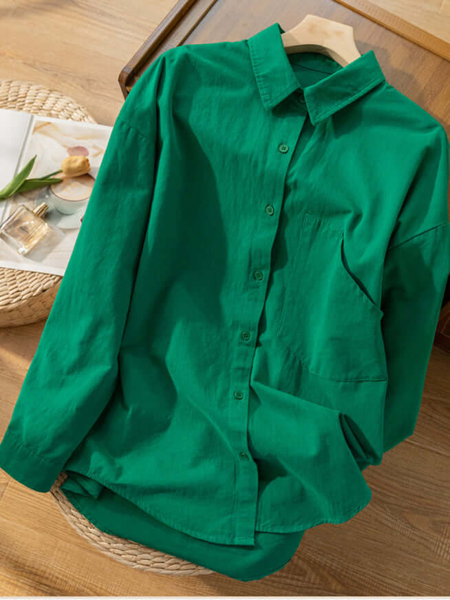 100% Natural Fabric Loose Shirt With Pockets in Color