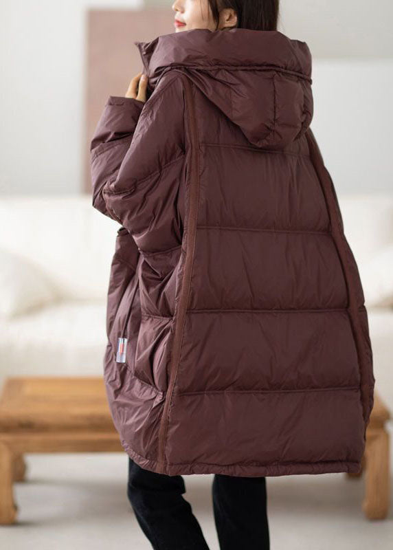 Coffee Hooded Oversized Drawstring Thick Canada Goose Jacket Batwing Sleeve
