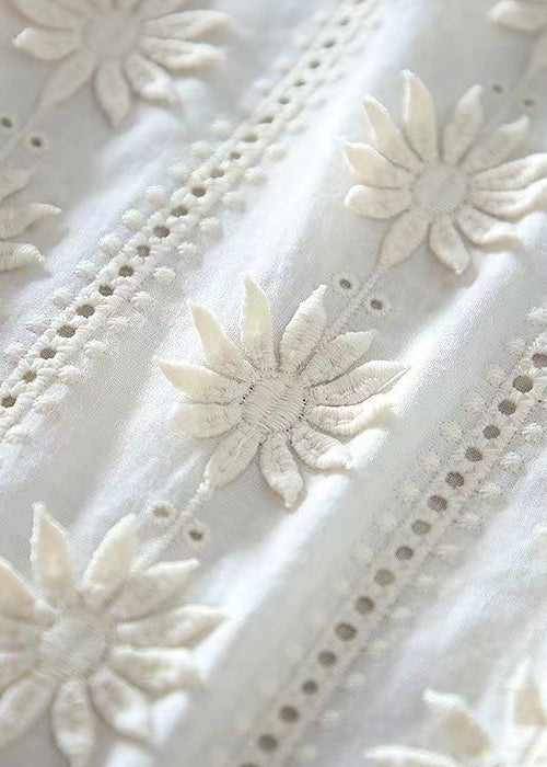 Apricot Embroidered Hollow Out Cotton Top Half Sleeve