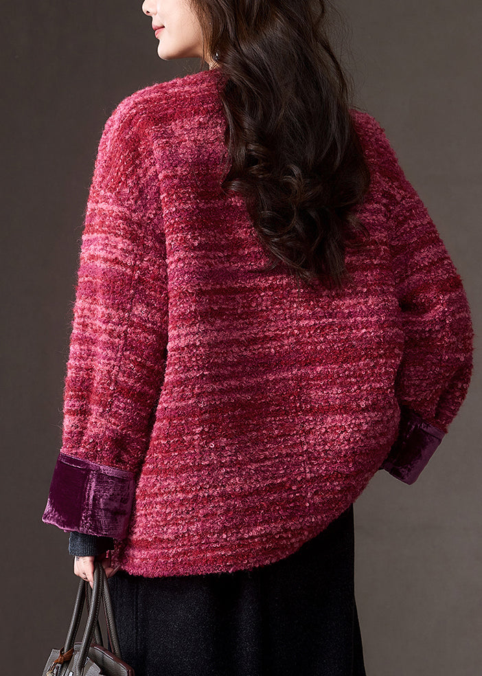 Red Patchwork Button Cashmere Down Coats Winter
