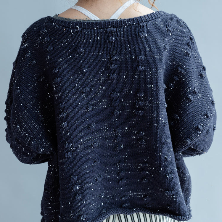 New Blue Asymmetric Design Cotton Knitted Cardigans Chunky Oversize Coats