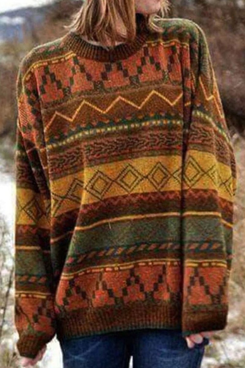Round Neck Jacquard Sweater