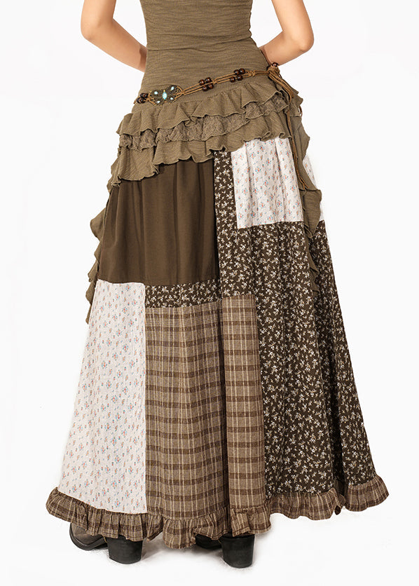 Colorblock Print Plaid Patchwork Maxi Skirt