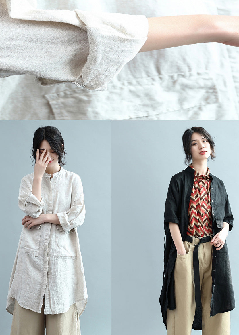 Lapel Button Down Cotton Top Silhouette Organic Beige Clothing Blouses Summer