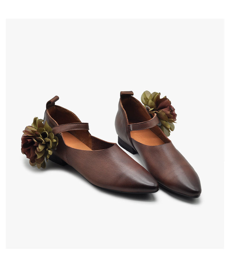 Coffee Flat Shoes for Buckle Strap Splicing