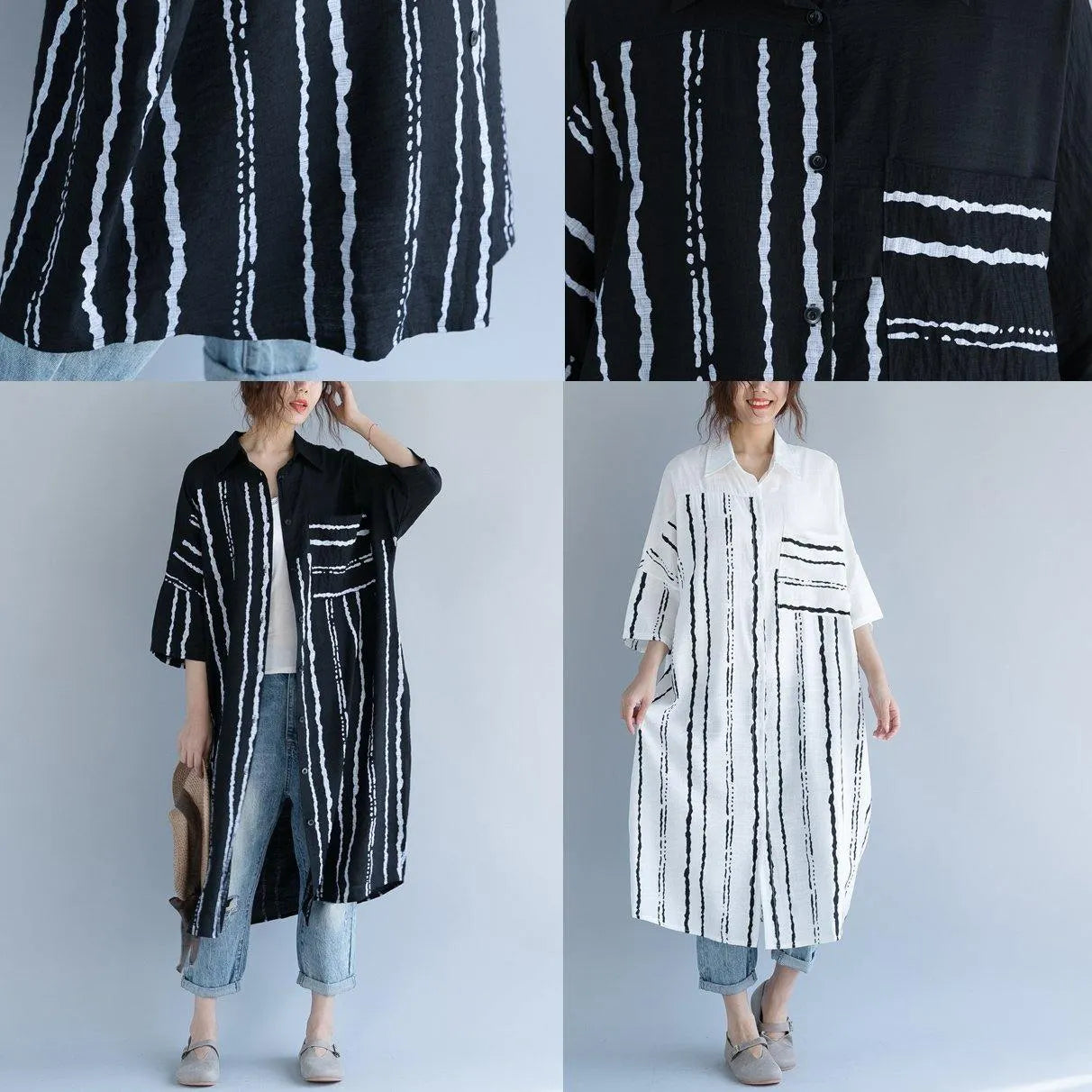 White Cotton Dress Clothing Dresses Bracelet Sleeved Patchwork Turn-down Collar Striped Cotton Dresses