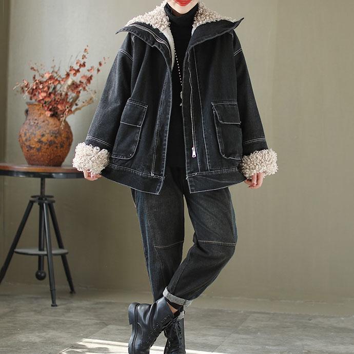 Winter Velvet Retro Denim Jacket