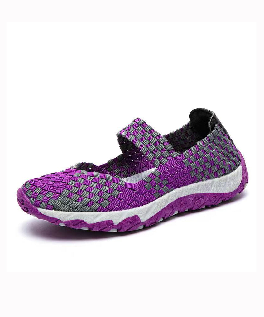 Purple Knit Fabric Handmade Splicing Flat Shoes for