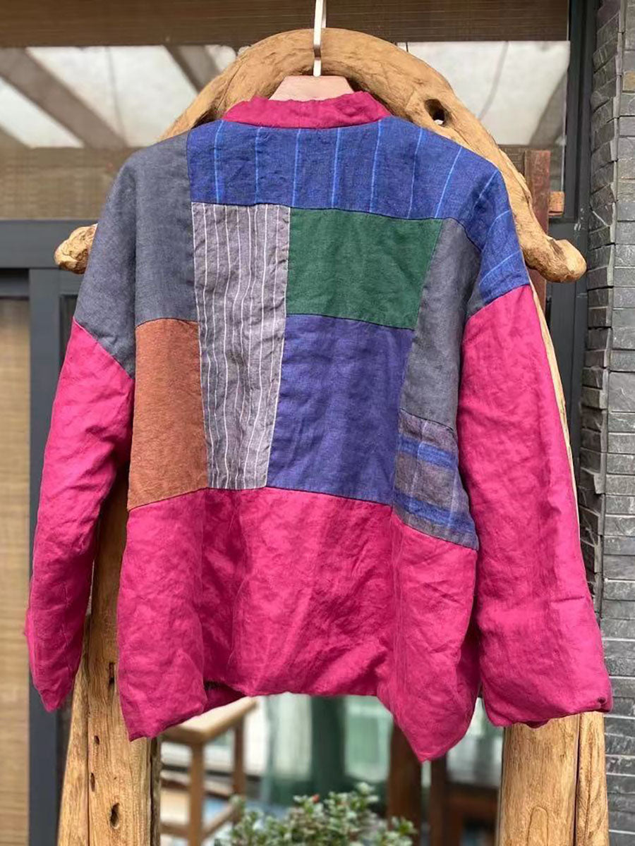 Spliced Button 100%linen Padded Coat