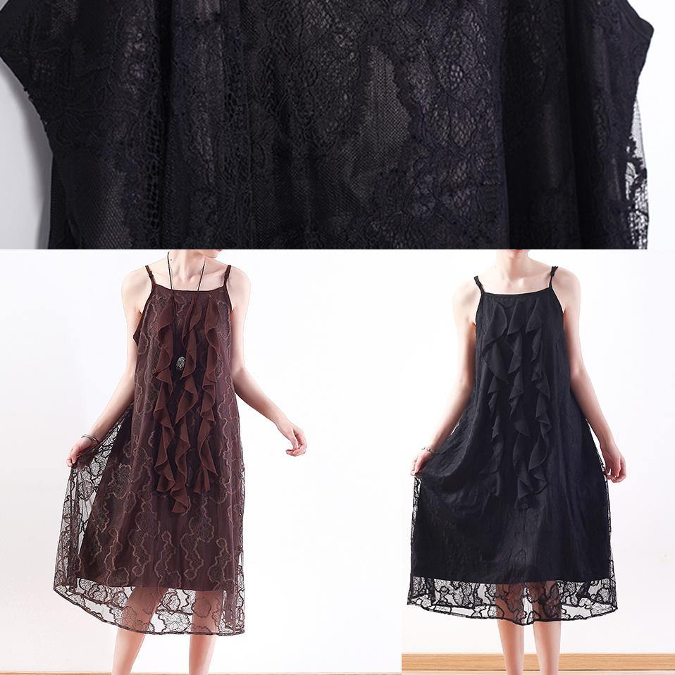 Black Lace Tunics Fine Design Sleeveless Art Summer Dresses