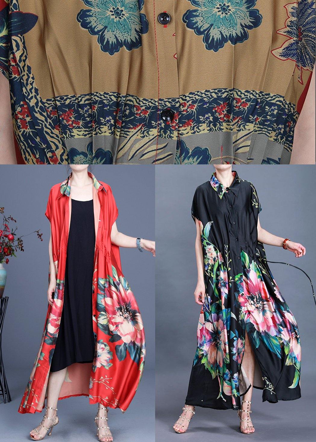 Red Print Summer Cardigan Long