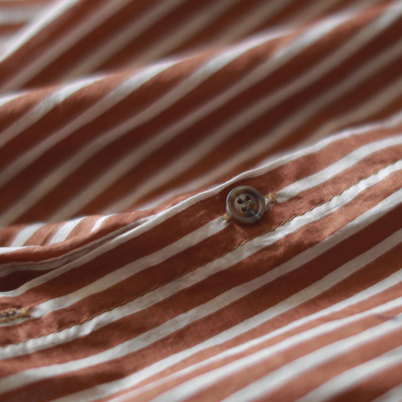 Boutique Red Striped Linen Blouse Traveling Clothing Fine Patchwork Lapel Collar Linen Blouses