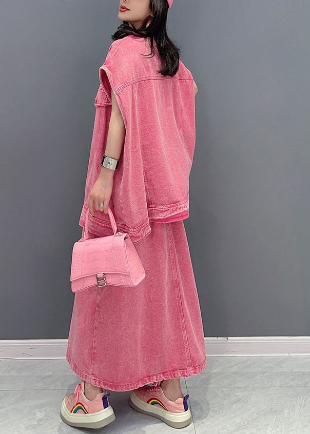 Pink Vest and Skirts Denim Two Piece Set Clothing Summer
