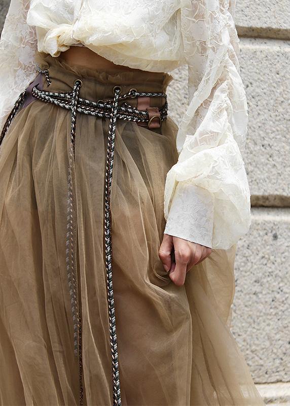 Comfy Khaki Tie Waist Patchwork Skirt Summer