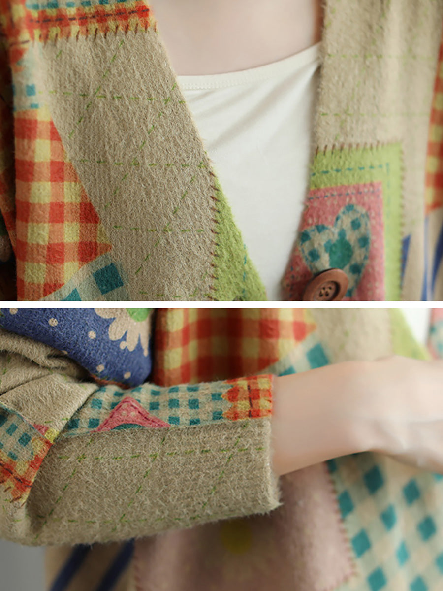 - Stitching Pocket V Neck Long Sleeve Sweater Coat