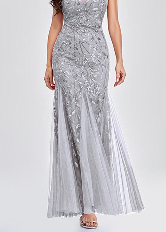 Silver Sleeveless Sequins Mermaid Party Dress