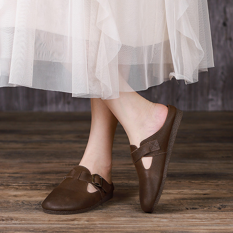 Summer Leather Retro Flat Slippers