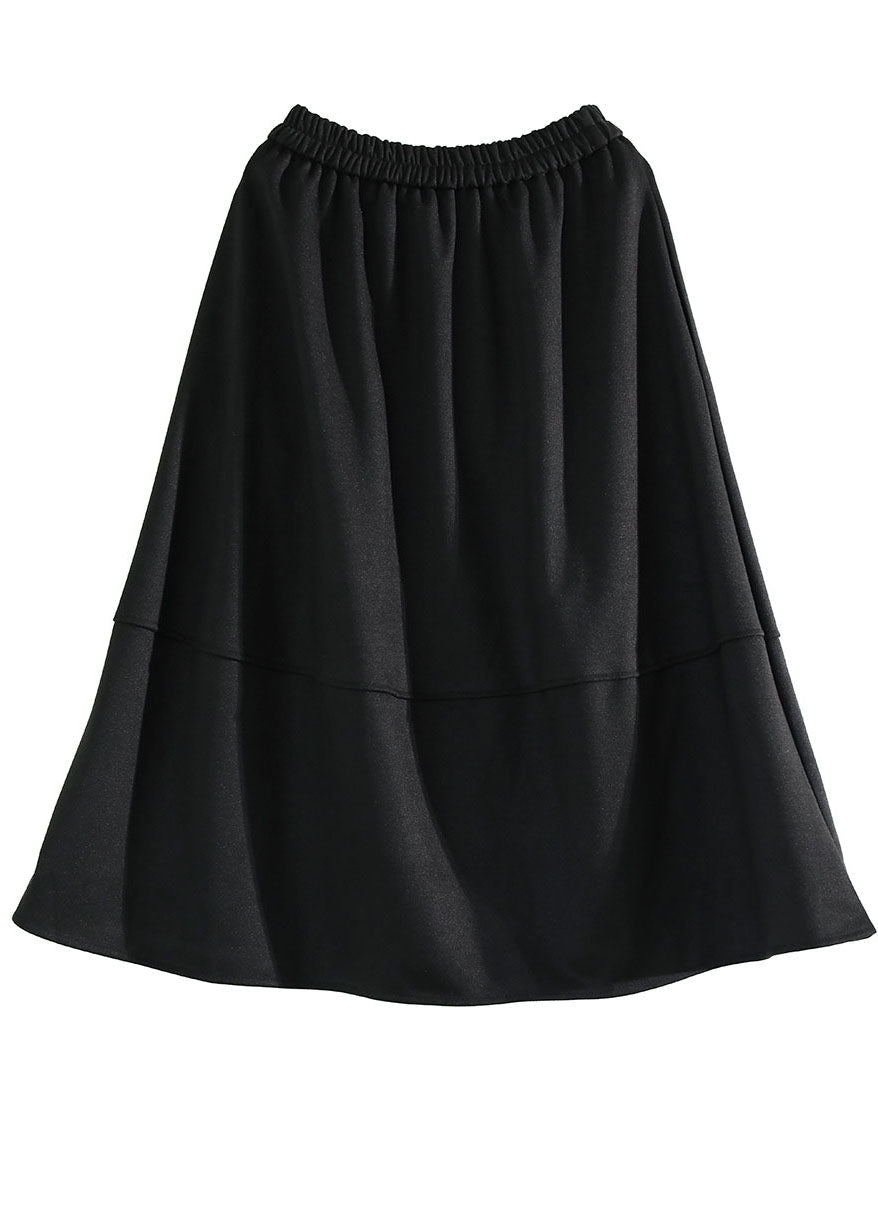 Black Patchwork Thick Woolen a Line Skirts Winter