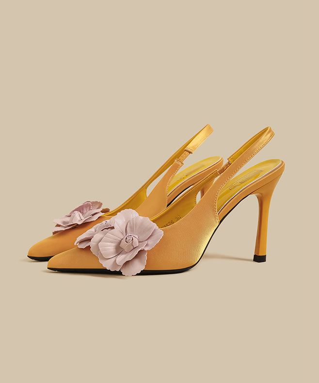 Splicing Stiletto Sandals Yellow Faux Leather