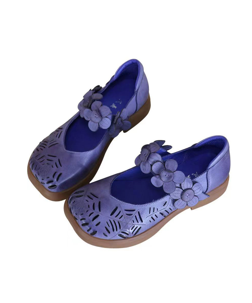 Handmade Cowhide Leather Purple Walking Sandals Hollow Out