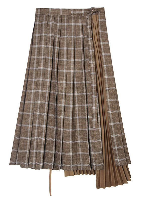 Brown Asymmetrical Patchwork Tie Waist Skirts Spring