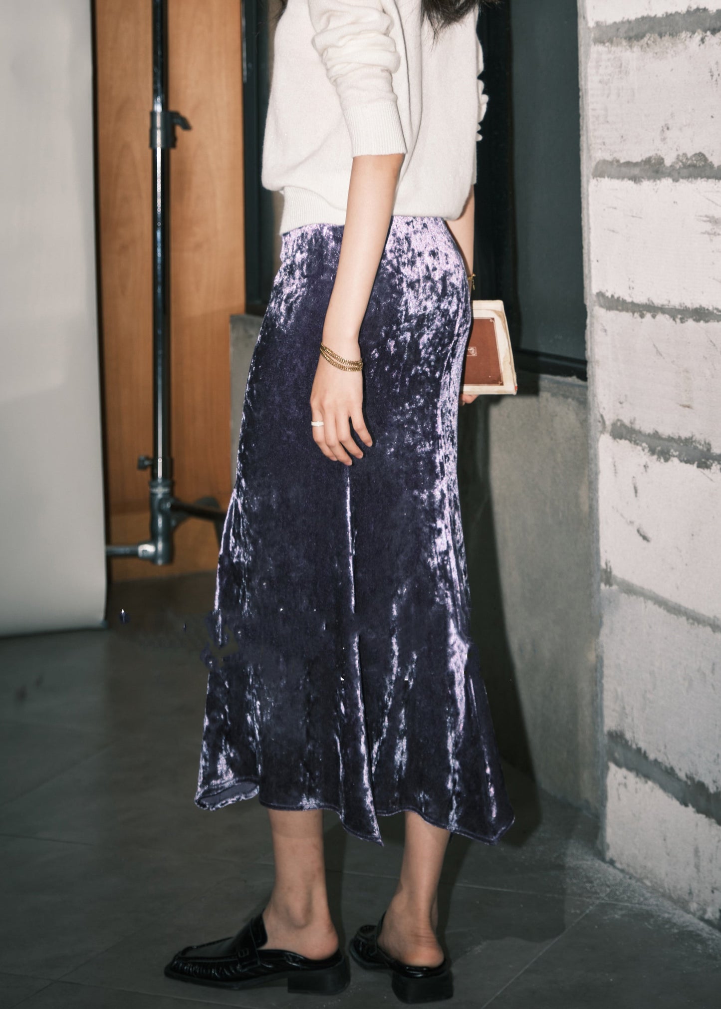 Loose Pink High Waist Silk Velvet Skirts Spring