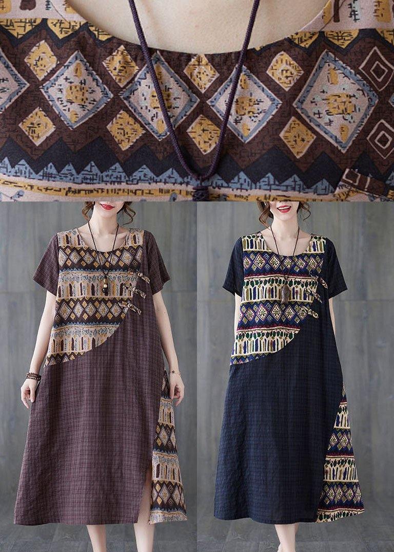 Diy Blue O-neck Asymmetrical Design Summer Cotton Dress