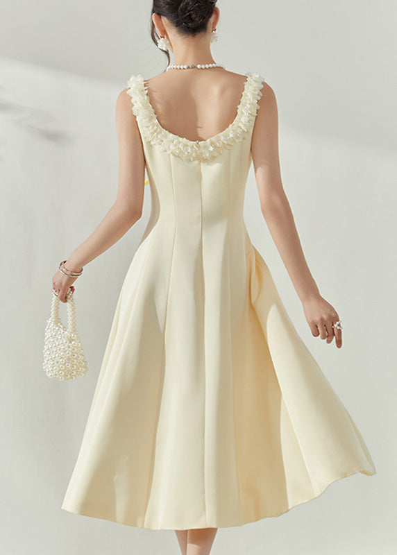 French Beige Square Collar Maxi Dresses Sleeveless