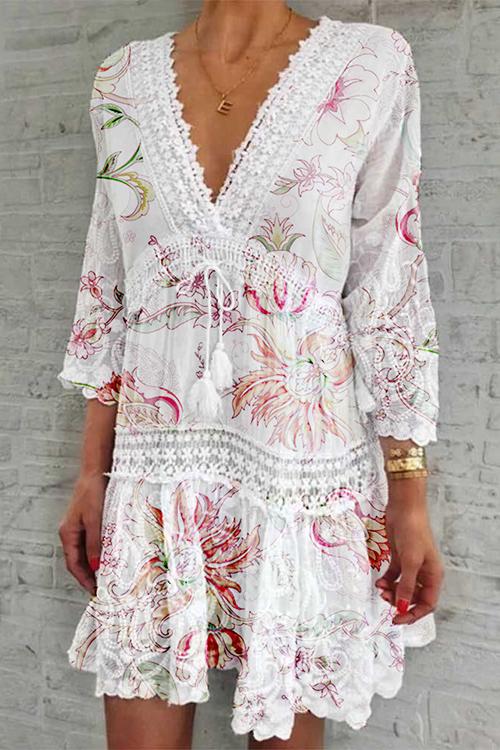 Print Long Sleeve Mini Dress