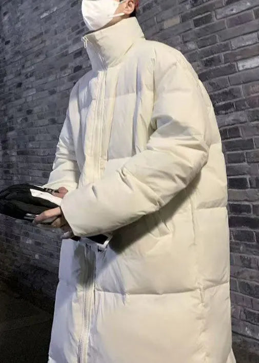 Simple Khaki Zip Up Pockets Duck Down Down Long Coats Winter