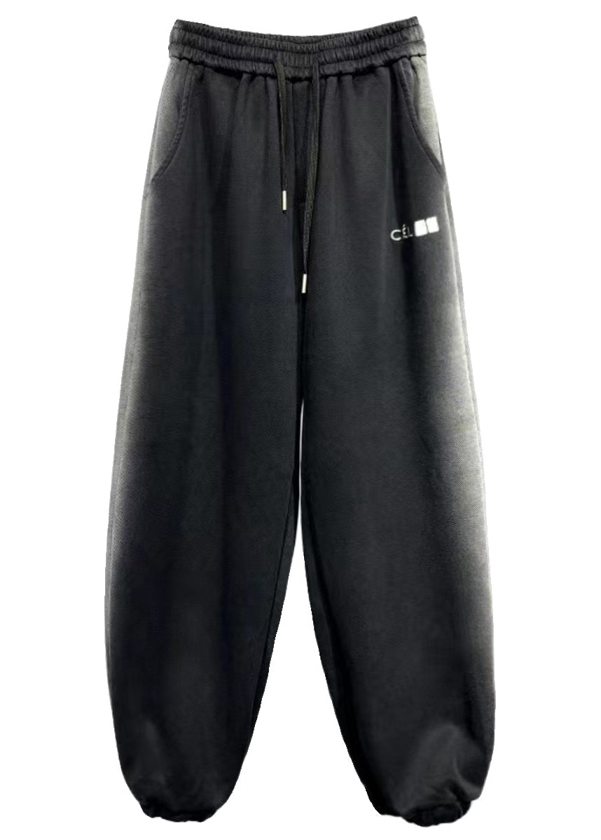 And Comfortable Black Elastic Waist Warm Fleece Beam Pants Winter