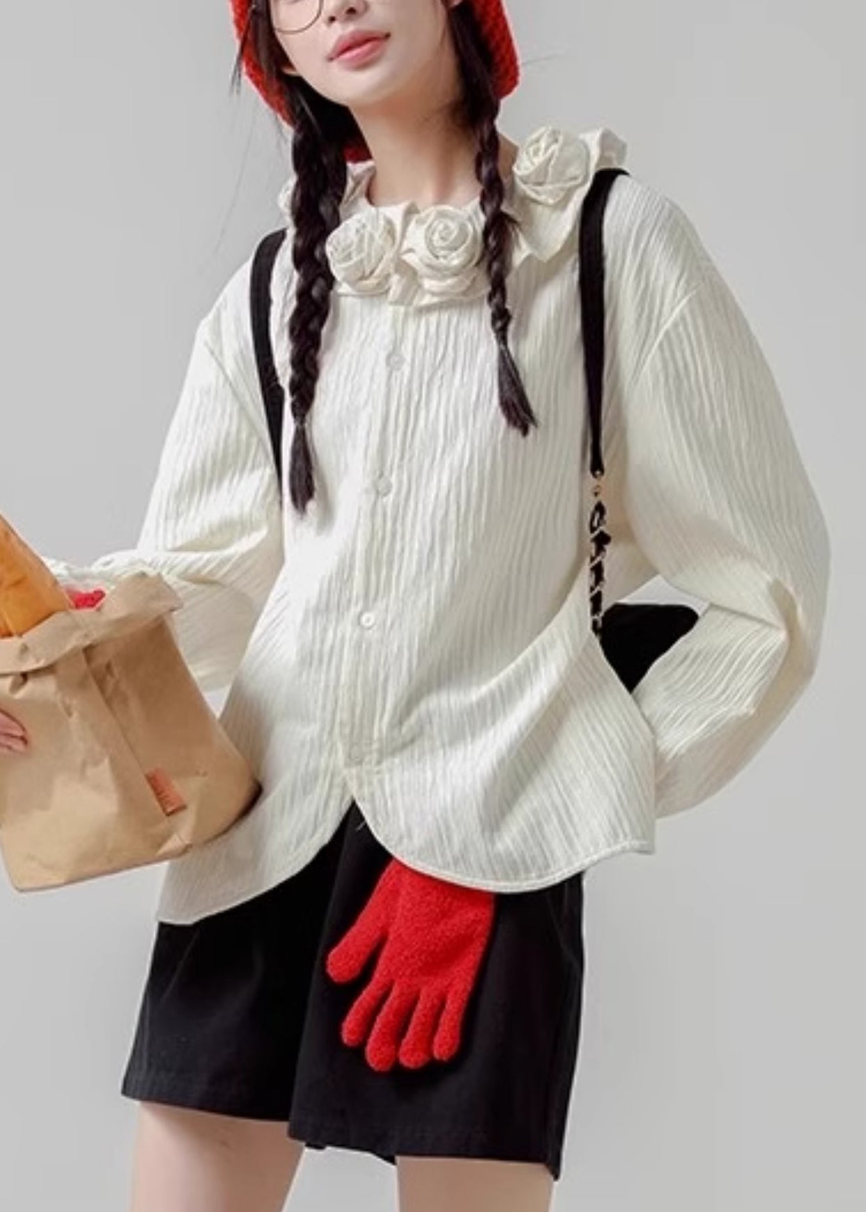 Loose White Button Cotton Shirt Spring