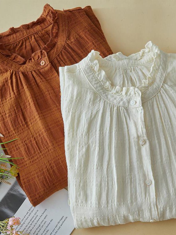100% Linen Stand Collar Loose Shirt in One-size