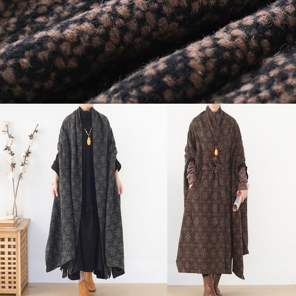 Fine Gray Wool Overcoat Loose Fitting Medium Length Batwing Sleeve V Neck Coats