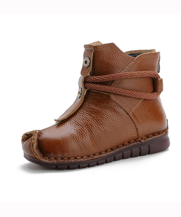 Cowhide Leather Brown Boots Warm Splicing