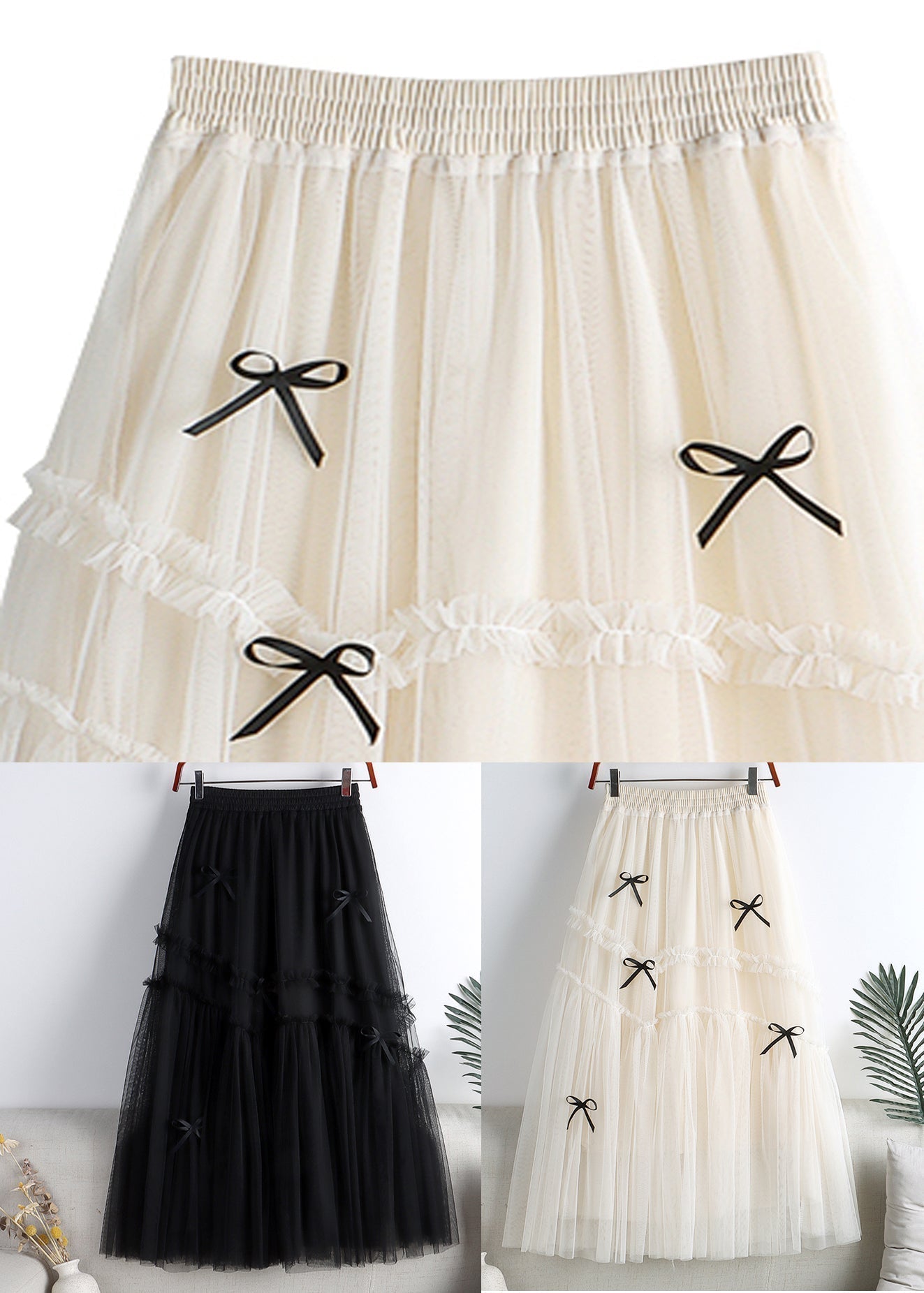 Organic Apricot Elastic Waist Tulle a Line Skirts Fall