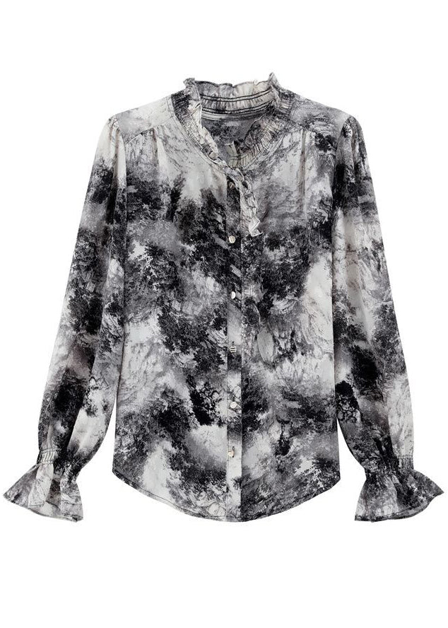 Ruffled Tie Dye Chiffon Shirt Spring