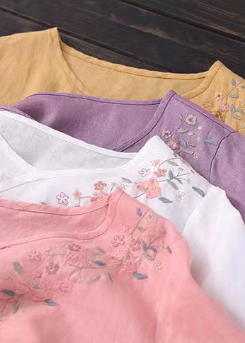 Stylish Yellow Embroidered Shirt Tops Half Sleeve