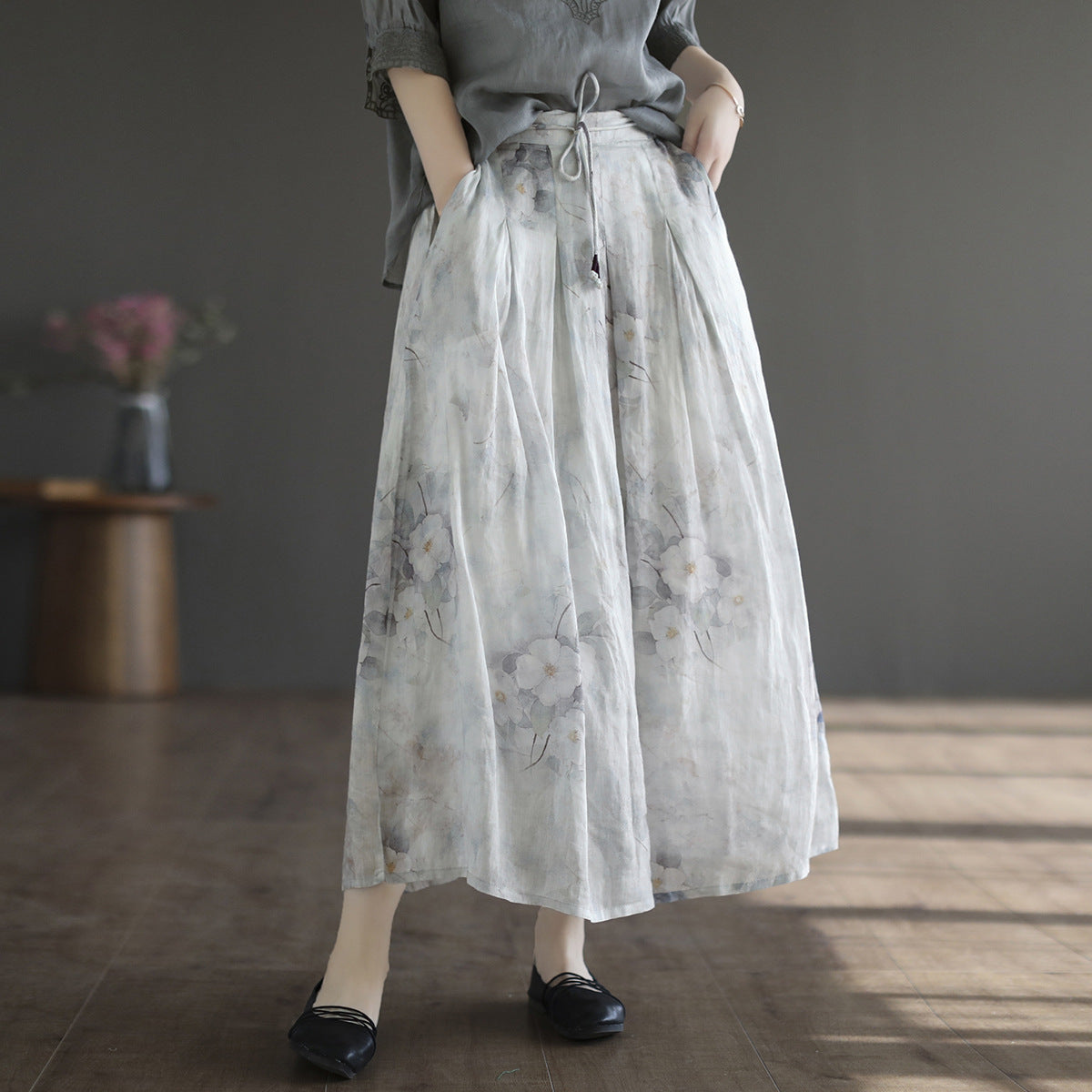 Cozy Retro Linen A-line Patchwork Skirt