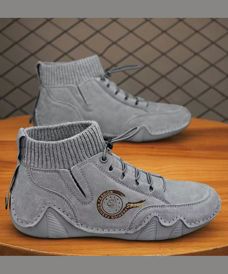 Italian Genuine Leather High Top Flats Shoes