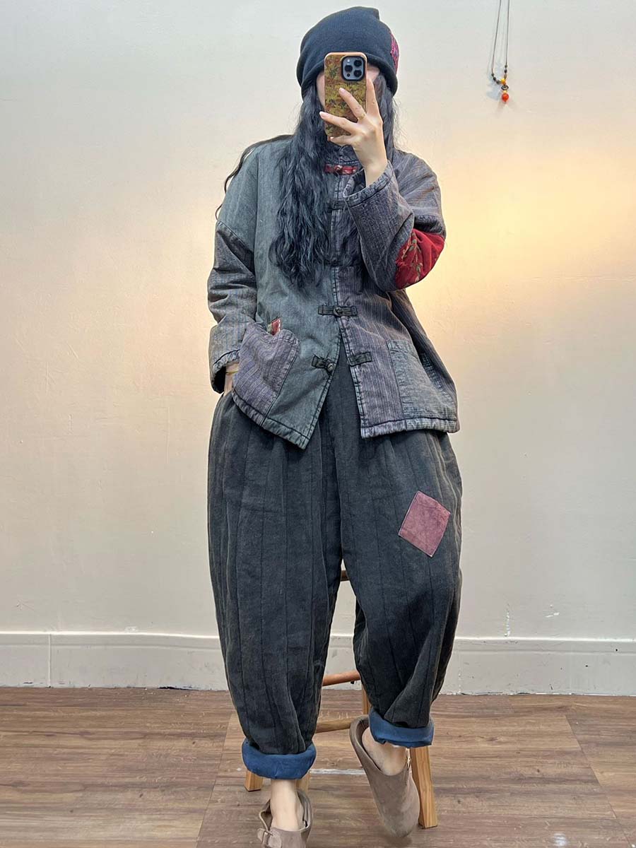 Irregular Print Chinese Style Cotton Coat