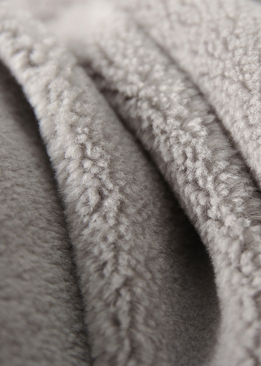 Stylish Grey Oversized Pu Patchwork Wool Coat Fall