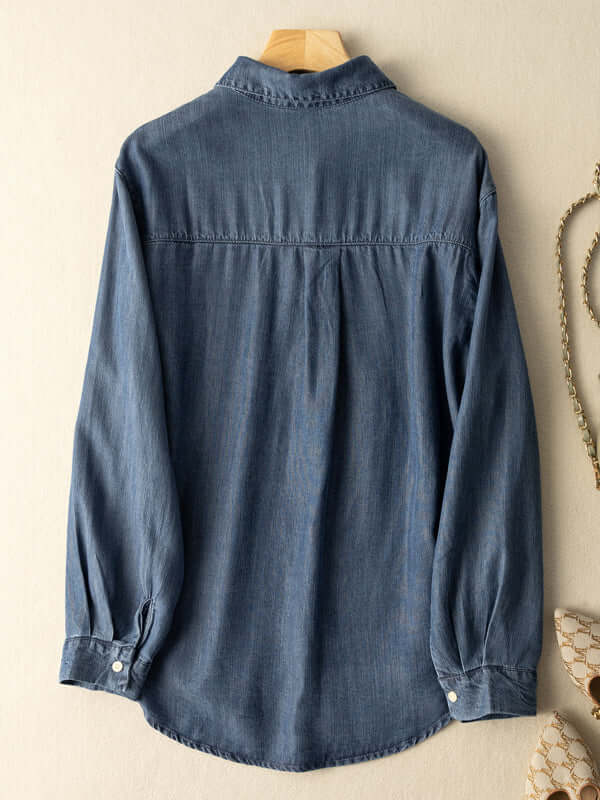 Classic Botton-down Long Sleeve Loose Shirt in Demin Blue
