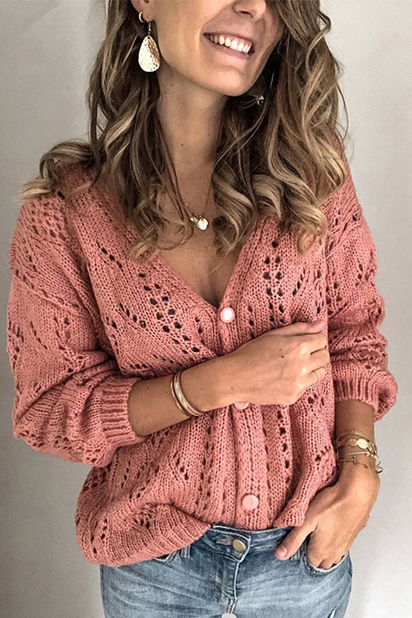 Color Hollow V-neck Sweater