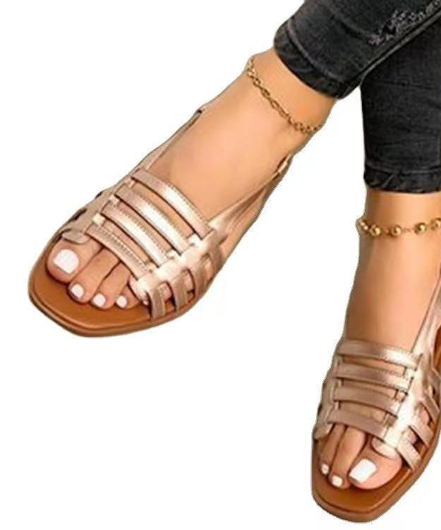 Gold Splicing Peep Toe Hollow Out Best Beach Sandals for Walking