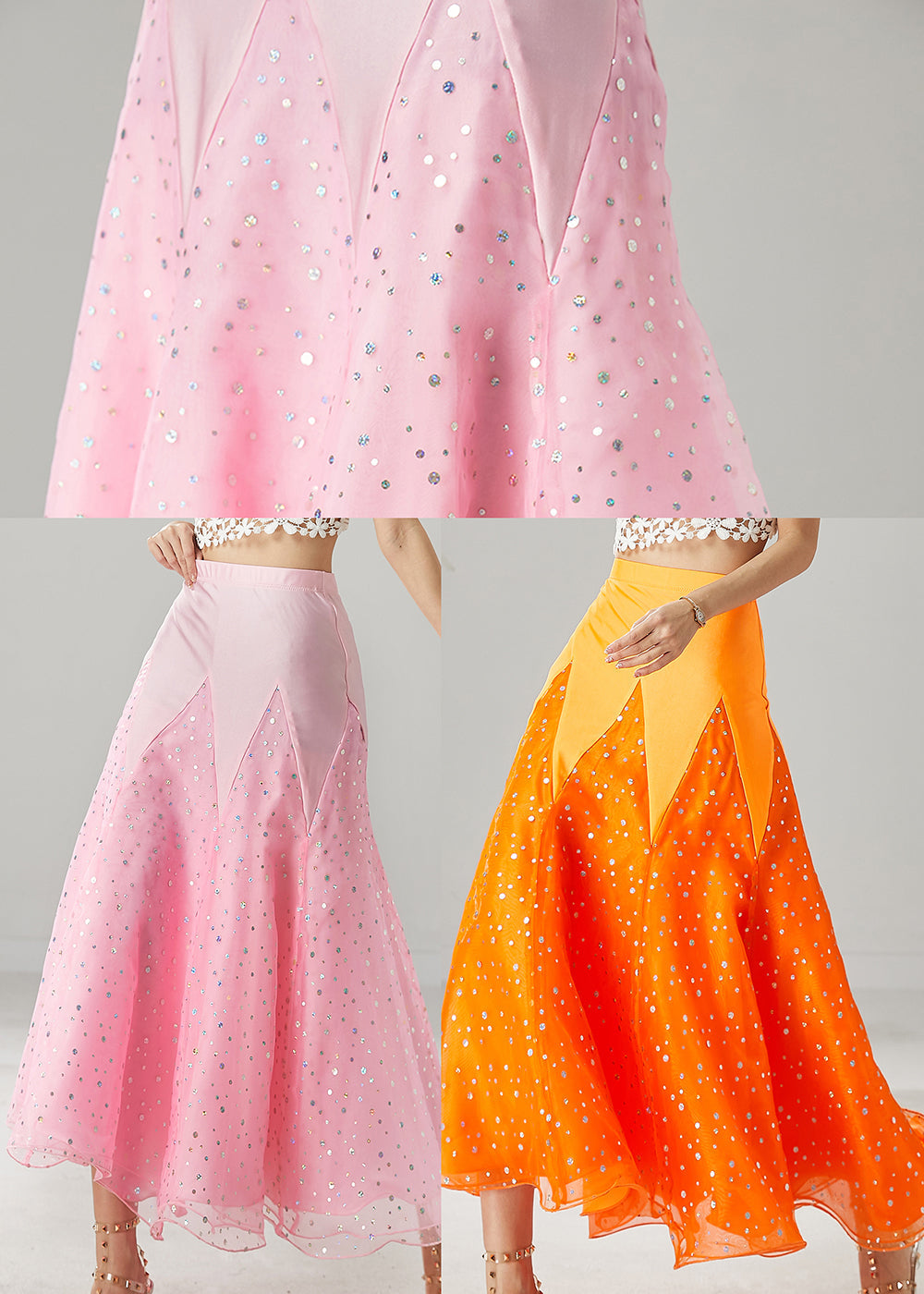 Pink Zircon Patchwork Tulle Dance Skirt Spring