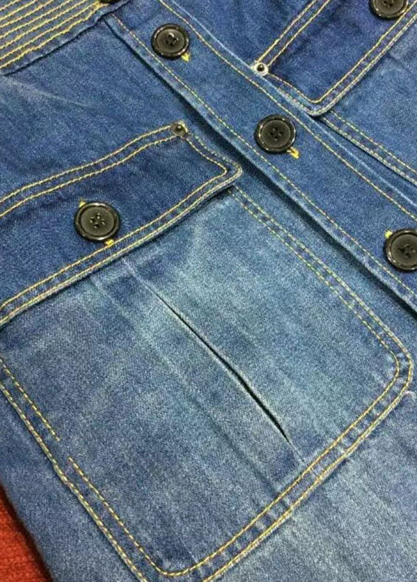 Blue Pockets Button Patchwork Denim Maxi Skirt Summer