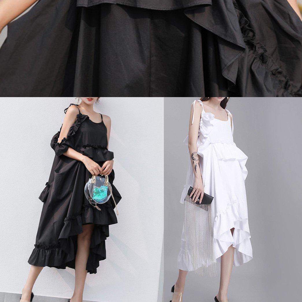 Italian Black Cotton Quilting Dresses Asymmetric Tunic Summer Dresses