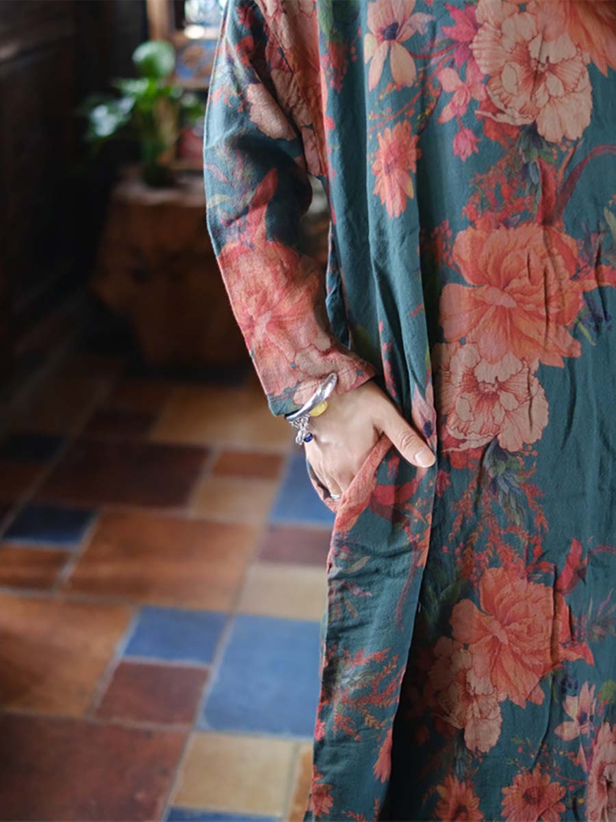 Print V-neck Loose Dress