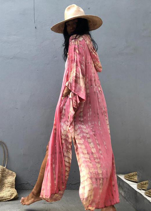 Pink Hooded Print Cotton Loose Cardigan Summer